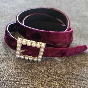 Jessica Simpson Burgundy Velvet Belt with Pearl Buckle